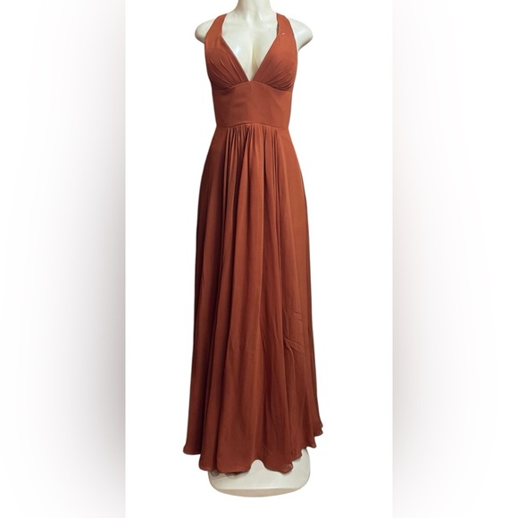 Vnaix.  Orange A-line Pleated Maxi Dress for Resort Wear - Picture 1 of 4